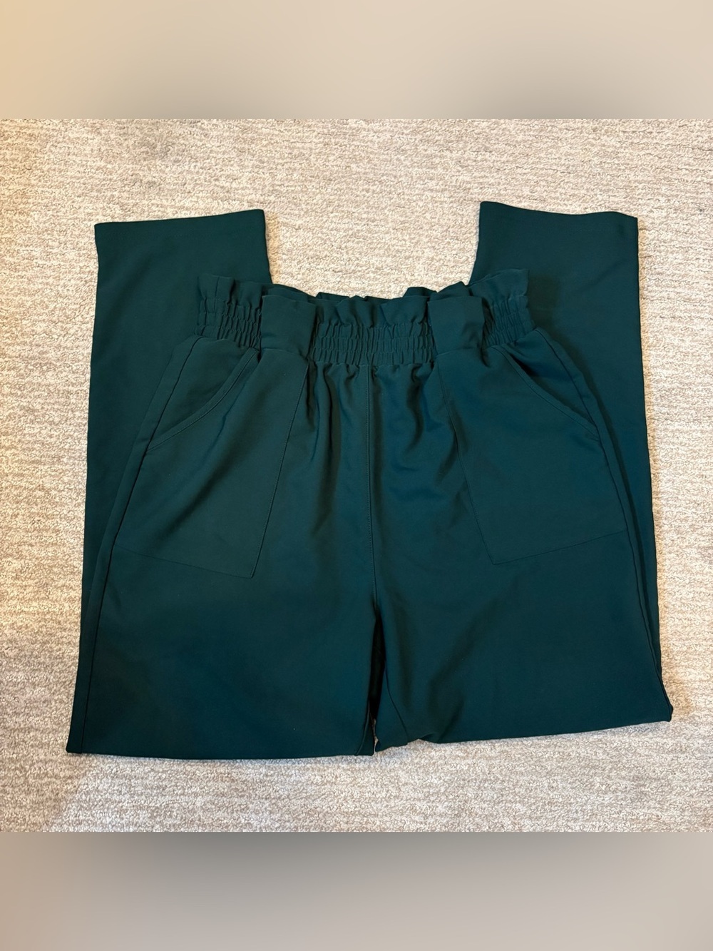 Kancy Kole Dark Green Paper-bag Waist Straight Leg Trousers - Size Medium